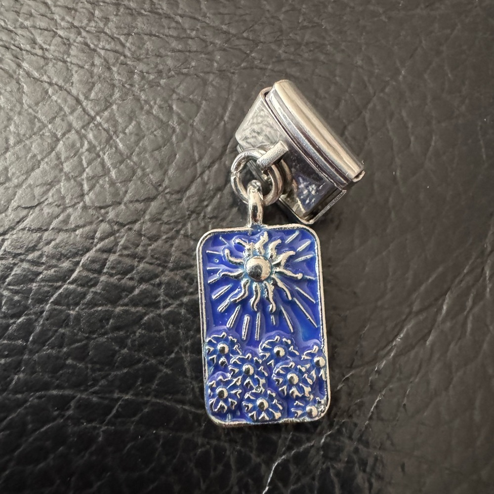 Blue Sun and Flowers Italian Charm Dangle Link